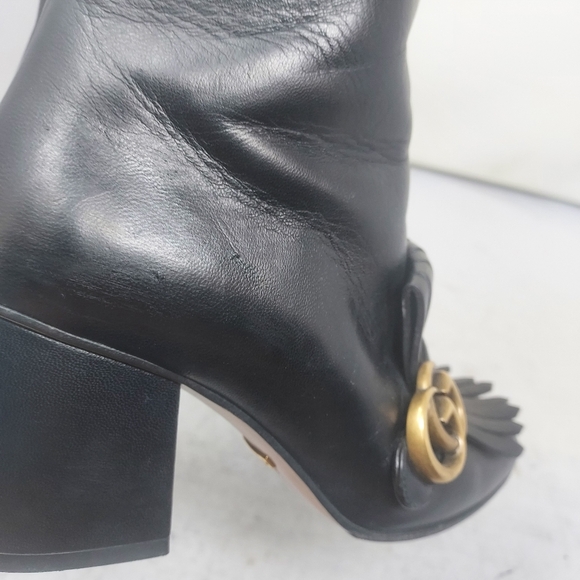 GUCCI Leather Black Malaga Kid GG Marmont Fringe Ankle Boot - Picture 10 of 15